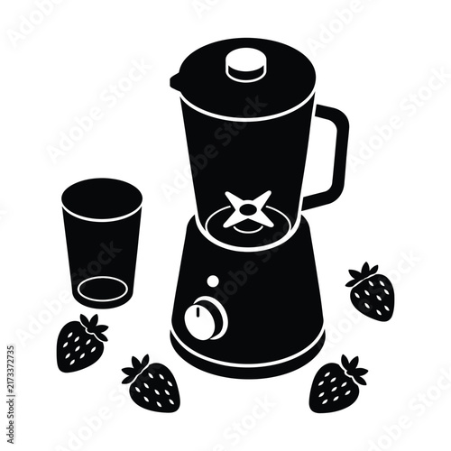 Blender with Strawberries Icon for Smoothie and Kitchen Appliance