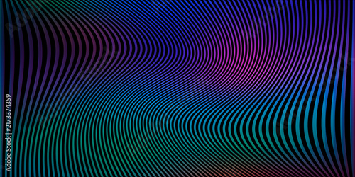 Colorful neon line art featuring teal and purple gradient wave flow.