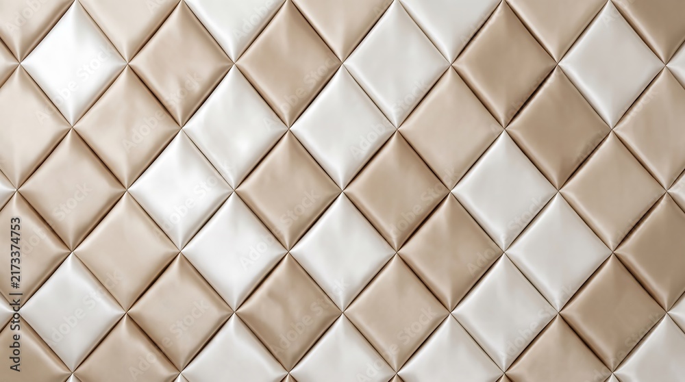 Naklejka premium Leather texture diamonds background, beige and white tufted cushion surface, quilted upholstery pattern, embossed soft material design, interior decor wall texture