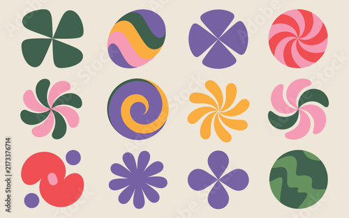 Minimalist vibrant abstract geometric art featuring bold red and purple overlapping circles on clean beige background, modern vector illustration perfect for branding,.