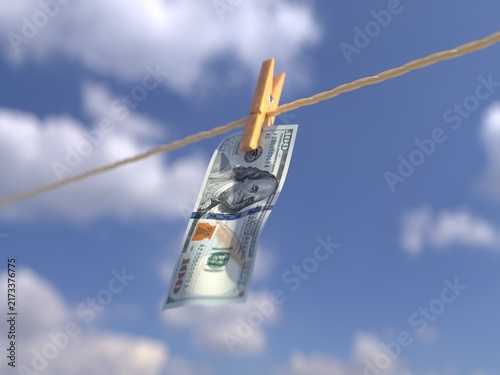 Dollar Bill Hanging on a Clothesline