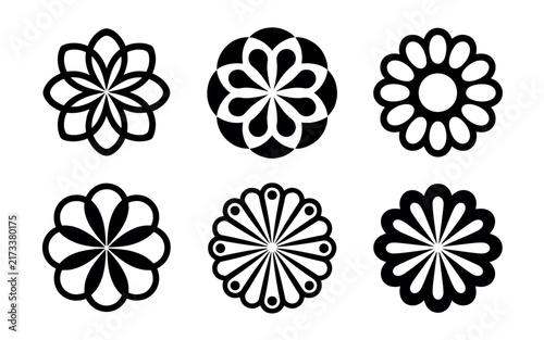 Minimalist black and white vector graphic illustration featuring bold interlocking circular shapes with modern clean lines isolated on a bright white background perfect for.