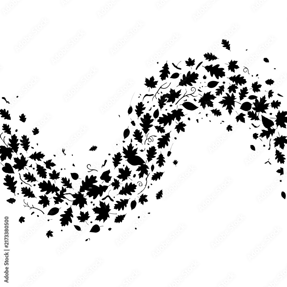 Obraz premium Swirling wave of black autumn maple leaves forming an elegant artistic vector graphic design pattern element