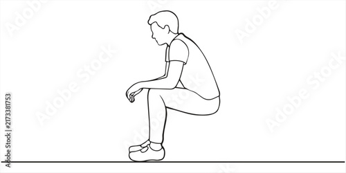 Minimalist Continuous One Line Drawing of a Sitting Man. 