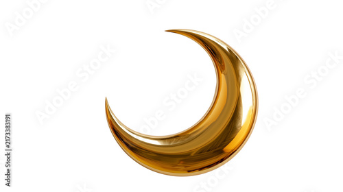 Shiny gold crescent moon isolated on transparent background