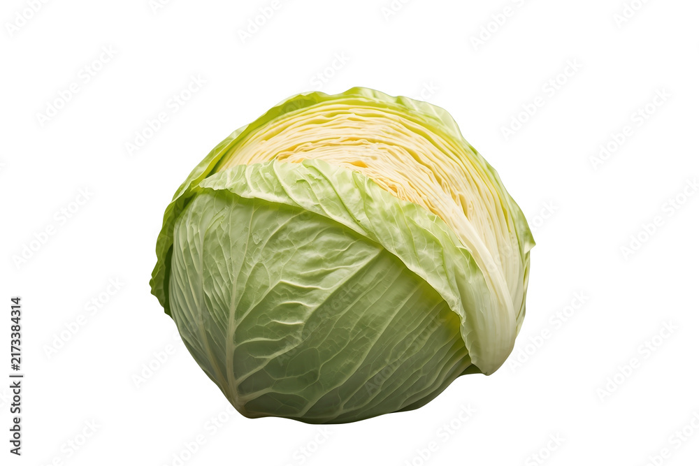 Fototapeta premium Cut green cabbage head showing layered leaves