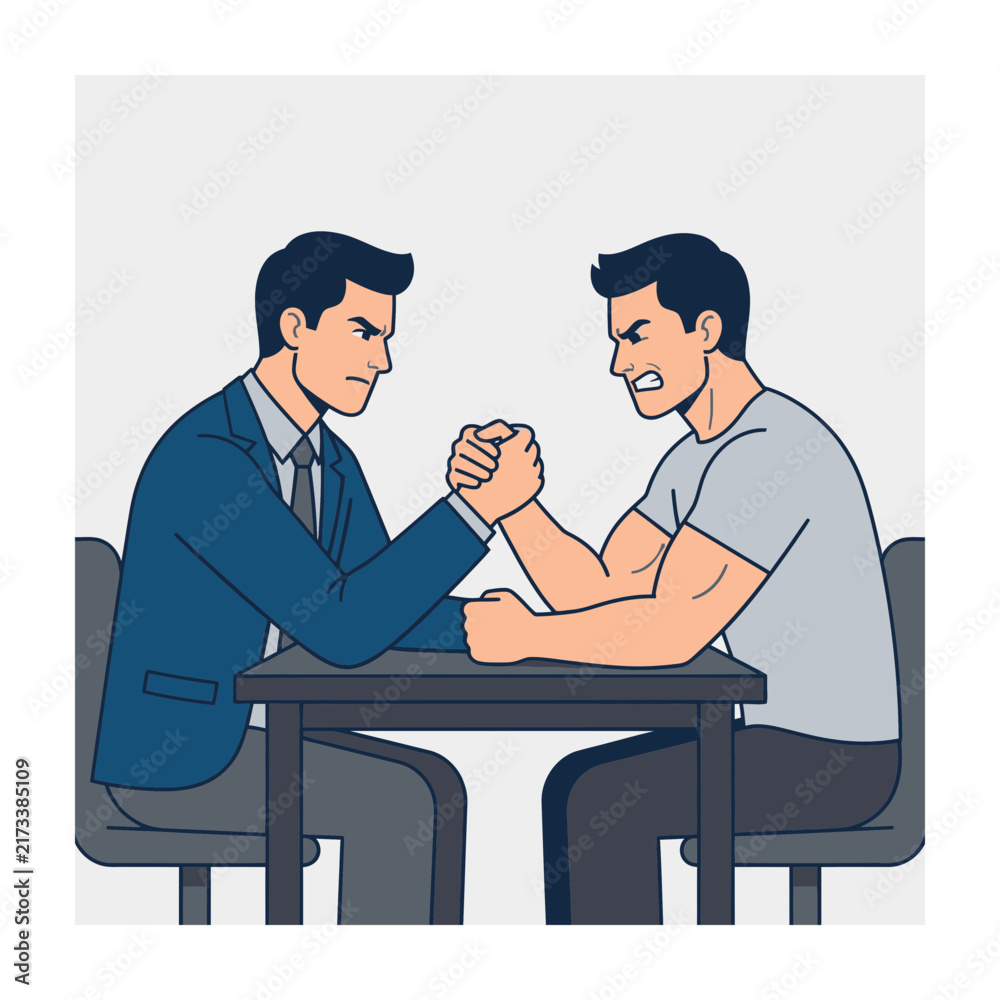 Obraz premium Two Men Arm Wrestling At A Table Showing Competition