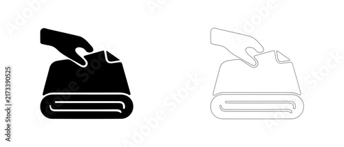 Принти на полотні Hand folding fabric towel vector icon filled and outline, linen folding technique and laundry neatness symbol