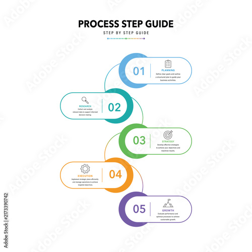 5 Step Business Process Infographic Template with Modern Timeline Design.