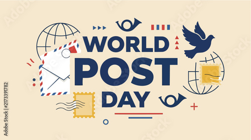 Foto World Post Day with airmail postal letter envelope carrier pigeon dove and post