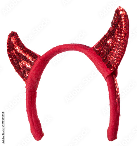 Costume devil's horns seen from slightly the right side