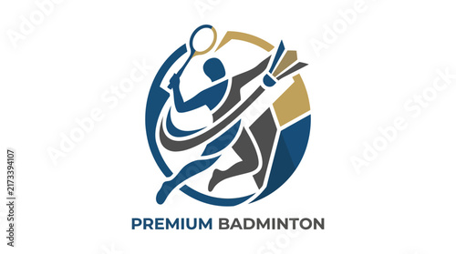 Professional Badminton Sports Logo Design with Abstract Athlete Figure Shuttlecock and Racket for Athletic Competition and Club Branding