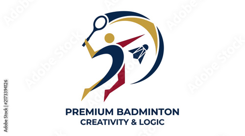Premium Badminton Club Logo Design Featuring a Player and Shuttlecock Symbolizing Skill and Strategy