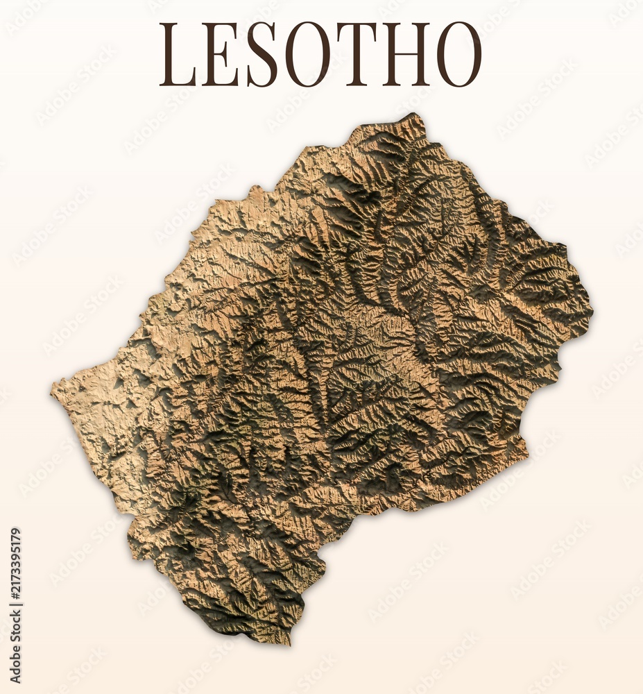 Fototapeta premium Lesotho Shaded Relief Map. Hillshaded physical terrain map illustration. Light background with title. Illustration elements derived from NASA Imagery and NASADEM Global Elevation Model.