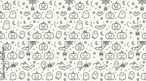 Halloween Seamless Pattern Collection with Geometric, Line Art, and Vintage Spooky Designs