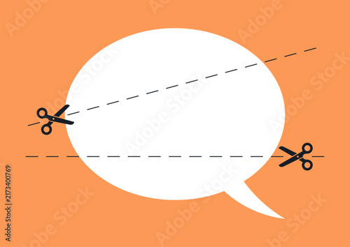 Bright orange background showcases a large speech bubble with cut lines, highlighting the art of dialogue through creative edits.
