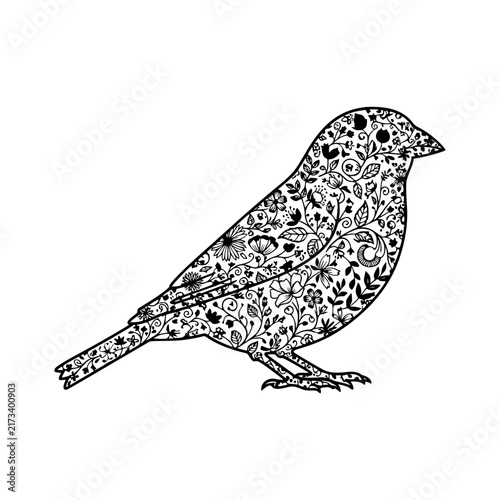Foto Floral pattern bird silhouette vector illustration, Bird floral pattern silhouet