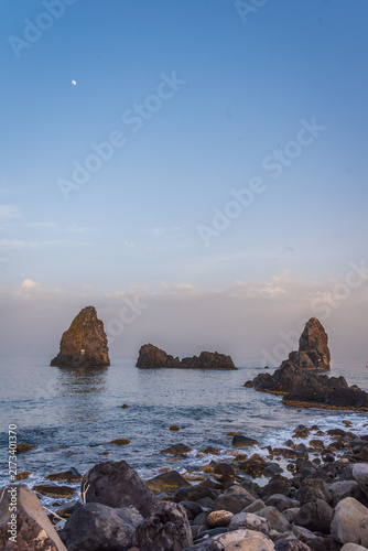 View of the Cyclopean Isles in Acitrezza, Catania, Sicily, Italy, Europe