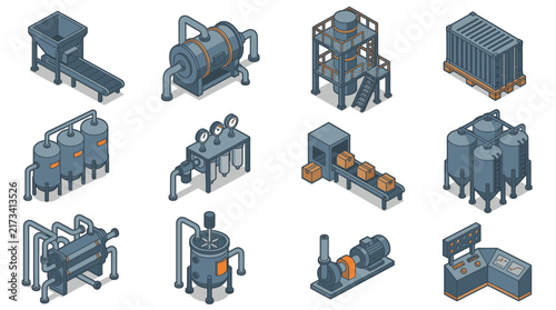 Isometric Industrial Machinery and Equipment Collection.