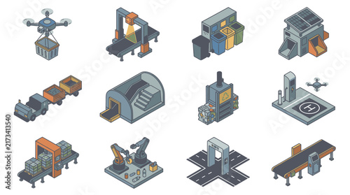 Isometric Industrial Machinery and Equipment Collection.