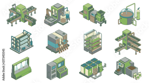 Isometric Industrial Machinery and Equipment Collection.