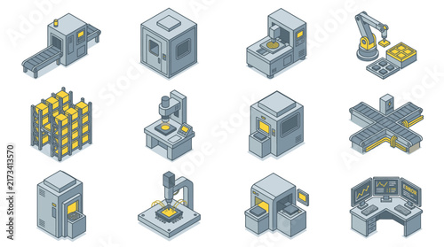 Isometric Industrial Machinery and Robotics Collection.