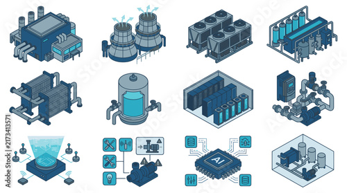 Isometric Industrial Technology and Data Center Equipment.