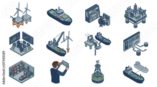 Isometric Industrial Technology and Engineering Concept Art.