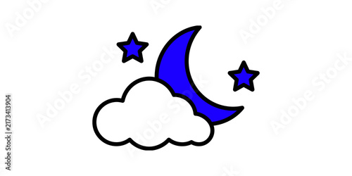 Fotografie Cloud, moon, and stars vector icon in blue and black on transparent background for weather and night themes