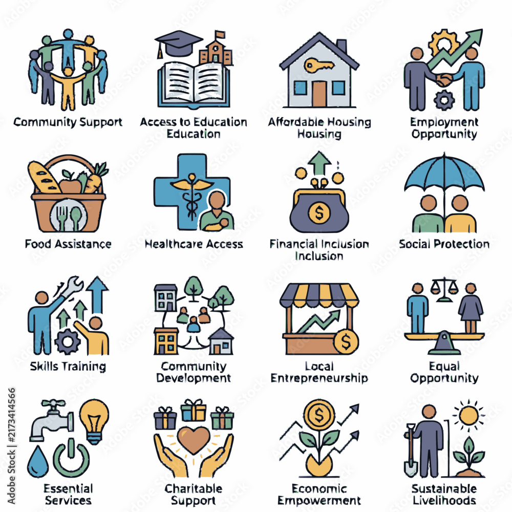 Fototapeta premium Community Support and Social Services Icon Set