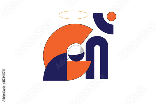 Creative Minimalist Artwork with Orange and Navy Blue Forms