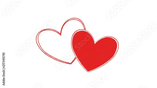 Two overlapping red hearts with a sketch line style