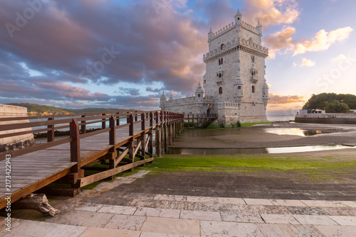 Картината върху платно Belem Tower on the Tagus River Shore in Lisbon, Portugal at Sunset