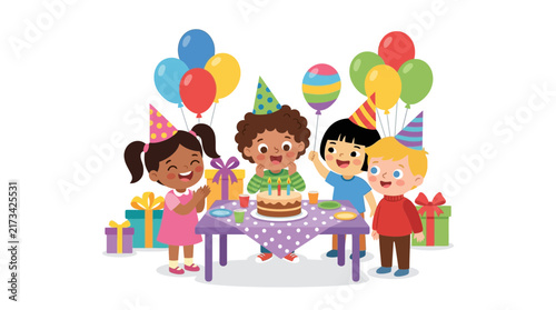 Diverse Group of Happy Children Celebrating a Birthday Party