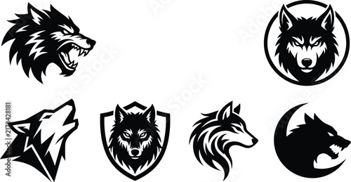 Bild auf Leinwand Wolf head mascot logo vector set featuring aggressive snarling wolves howling wo