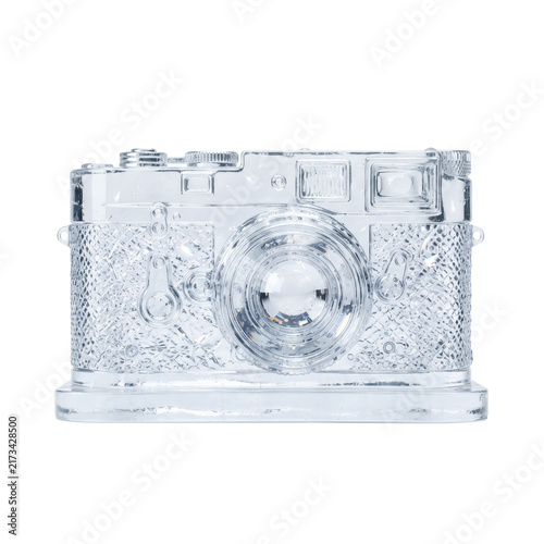 Foto Vintage rangefinder camera crystal ice sculpture on transparent background