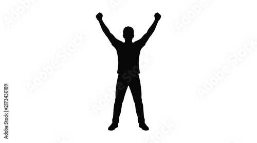 Photography A victorious person with arms raised is depicted as a black silhouette
