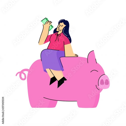 Girl hold money A flat design animation 4k video use for asset video editing Flat illustration animated graphics