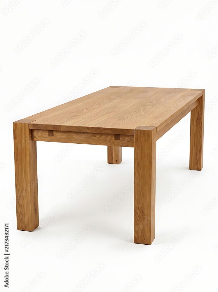Fototapeta premium Modern minimalist solid oak wooden dining table isolated on white background
