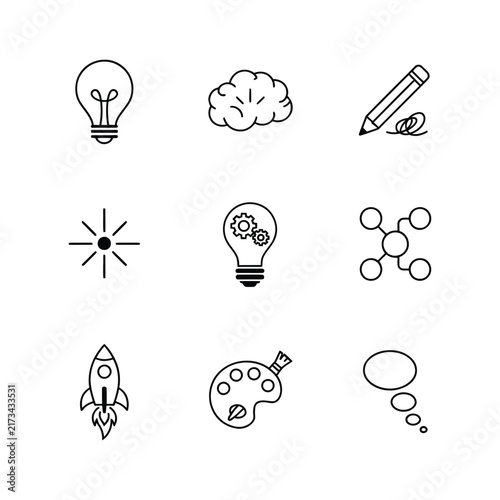 Hand-drawn education and innovation icons set. Creative doodle symbols for learning, science, and technology concepts.