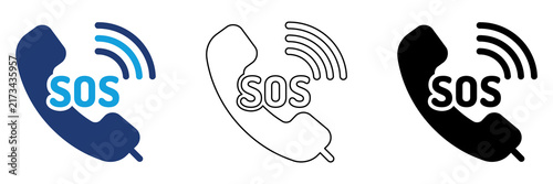 Multicolor Emergency SOS Call Icon Set with Filled and Outline Styles for Distress Alerts Emergency Communication Safety Assistance and Crisis Response Isolated on Transparent Background
