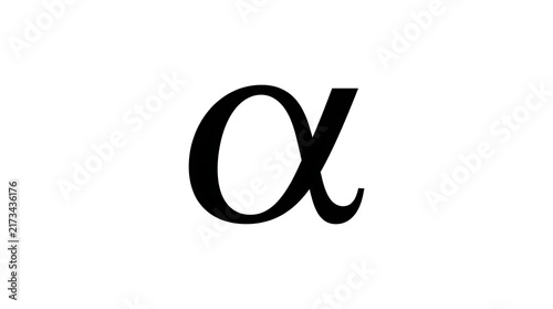 Minimalist black lowercase Greek alpha symbol isolated on a clean white background