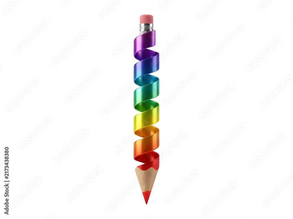 Fototapeta premium Rainbow spiral ribbon pencil isolated on transparent background funny animal emoji