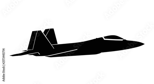 Military fighter jet in black silhouette against a white background