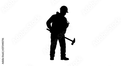 Construction worker with hammer and tool belt black silhouette