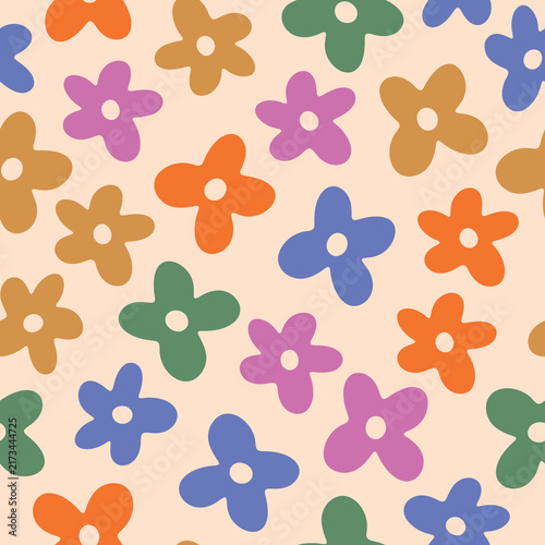 Playful Colorful Flower Pattern on Cream Background