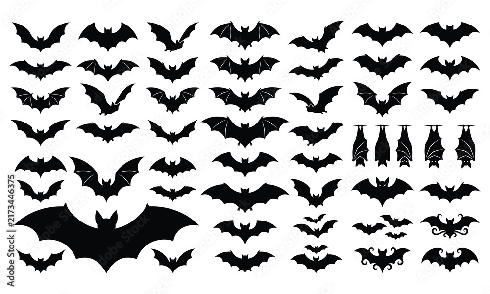 Fototapeta premium Black bat silhouettes vector collection for Halloween