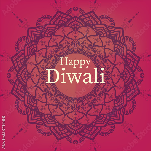 Happy Diwali Indian Festival Celebration background with Diyas and mandala Template, Mandala Background with colourful Gradient.