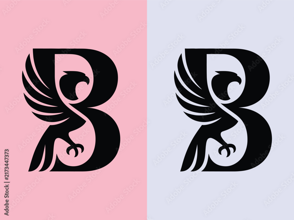Obraz premium Creative letter B logo design featuring an abstract eagle silhouette graphic