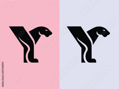Canvas Print Minimalist letter y logo concept shaped like a wild panther silhouette